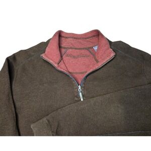 Tommy Bahama Mens Reversible Sweater 1/4 Zip Chocolate Brown/ Maroon Preppy  Lg.